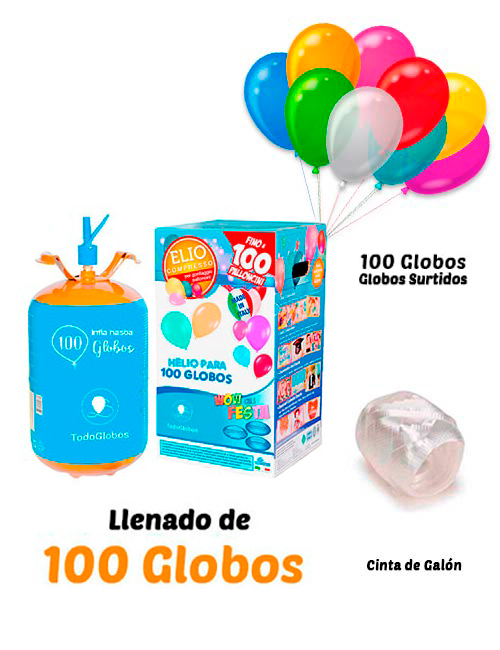 Helio Globos Inflado 100 globos Desechable + 100 globos surtidos y cinta de  atado