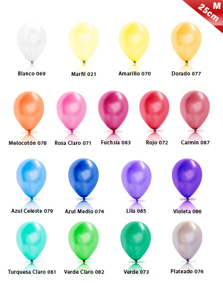 gama de colores de los globos de 25 cm Metalizaods