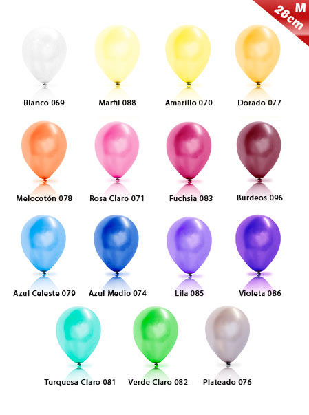gama de colores de los globos de 28 cm Metalizaods