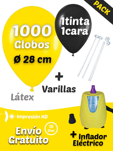 1000 Globos Personalizados + 1000 Varillas + Inflador Eléctrico Pack Ahorro