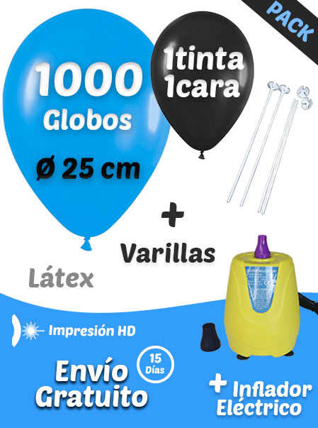 1000 Globos Personalizados + 1000 Varillas + Inflador Eléctrico · Pack Económico