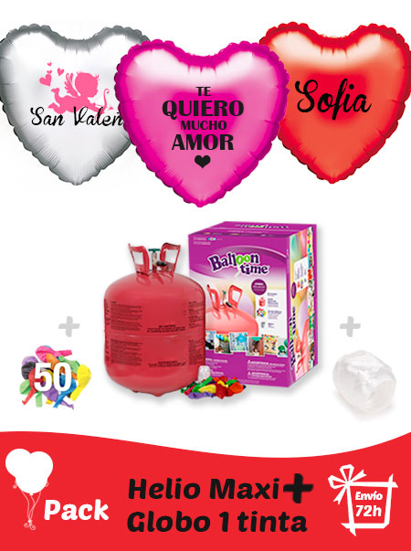 Pack San Valentin +: Globo Poliamida Personalizado 1 TINTA + Helio Maxi