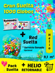 Pack Gran Suelta de Globos 1000 Globos + Helio + Adaptador + Red + Envío