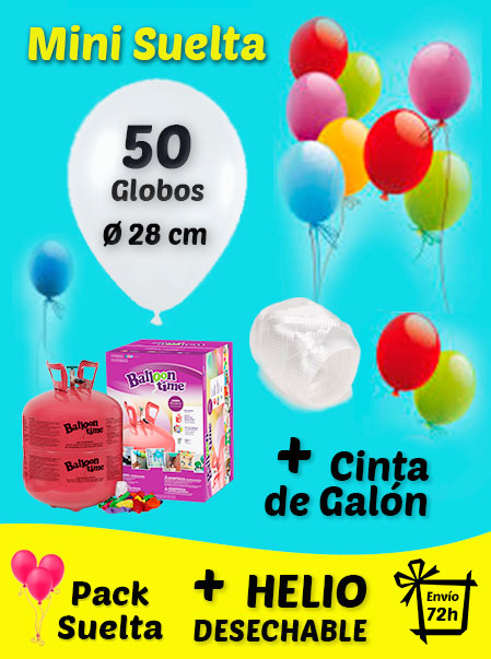 Pack Mini Suelta de Globos 50 Globos + Helio + Cinta de Atado + Envío