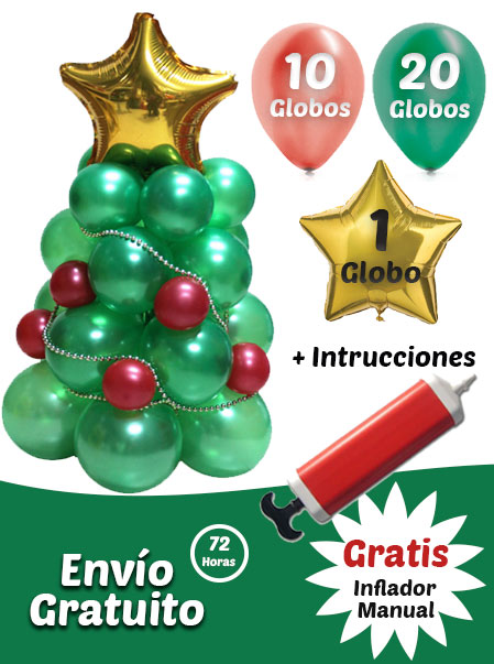 Arbol de Navidad con 60 Globos Latex 25 cm y Estrella Personalizada 42 cm
