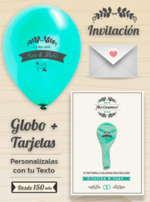 Invitaciones de Boda 1: Tarjeta y Globo Personalizado + Sobre