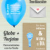 Invitaciones de Boda 3: Tarjeta y Globo Personalizado + Sobre | Globo 25 cm Metalizado