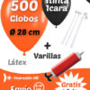 500 Globos Personalizados 28 cm 1 cara 1 tinta + 500 Varillas + Inflador Manual Gratis Pack Básico