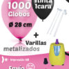 1000 Globos Personalizados Metalizados + 1000 Varillas + Inflador Eléctrico Pack Metalizado