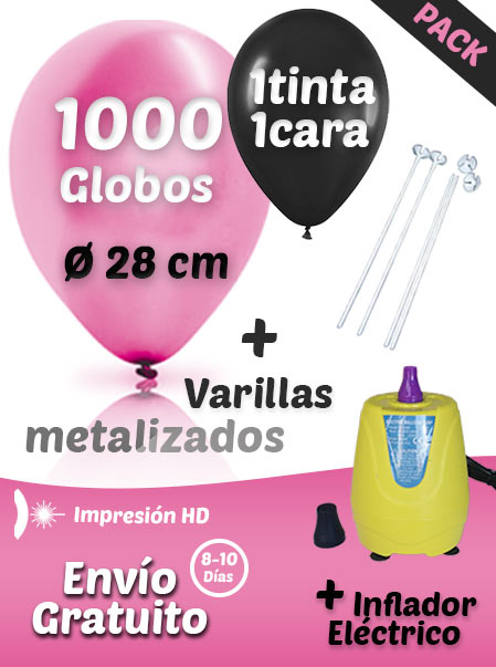 1000 Globos Personalizados Metalizados + 1000 Varillas + Inflador Eléctrico Pack Metalizado
